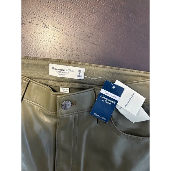 NEW Abercrombie & Fitch Curve Love 90's Cargo High-Rise Vegan Leather Trousers - Picture 6 of 15